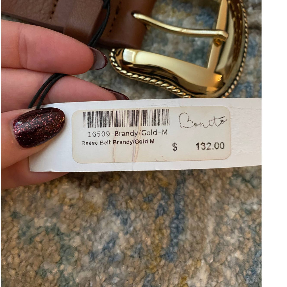NWT B-Low the Belt Reese Western Perforated Laced Up Belt Brown Gold Medium - Picture 4 of 8